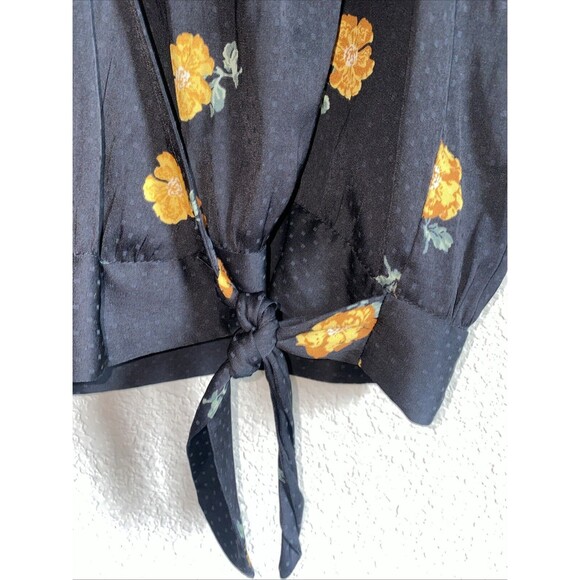 Madewell Womens Satin Floral Blouse Polka Dot Cottage Spring Tie Snap Cottage L - Picture 2 of 9